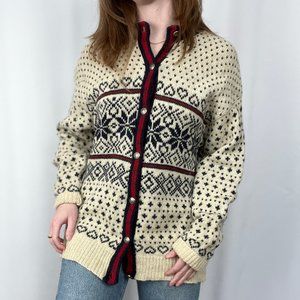 Vintage Oversized Nordic Fair Isle Knit Christmas Cardigan Sweater L.L. Bean